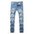 New Basic Men's Ripped Jeans Elasticity Mid Waist Straight Pants